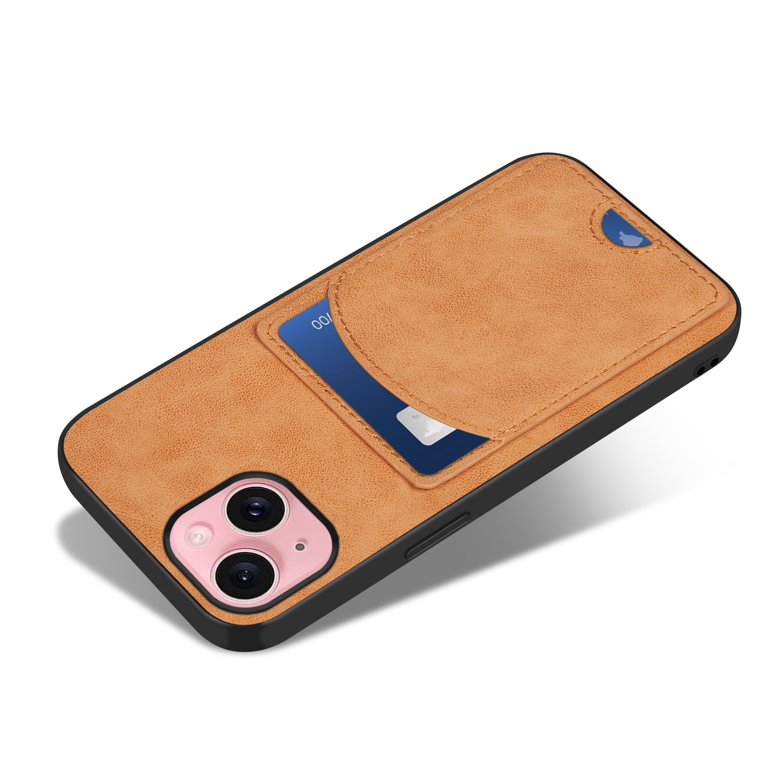For iPhone 15 Plus Case Kickstand Leather Coated TPU Phone Cover with Card Slot For iPhone 15 Plus Case Kickstand Leather Coated TPU Phone Cover with Card Slot
